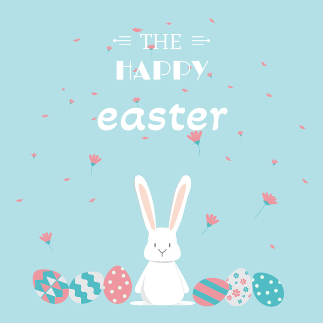 Easter Cute Bunny with Colored Eggs Instagram Design Template
