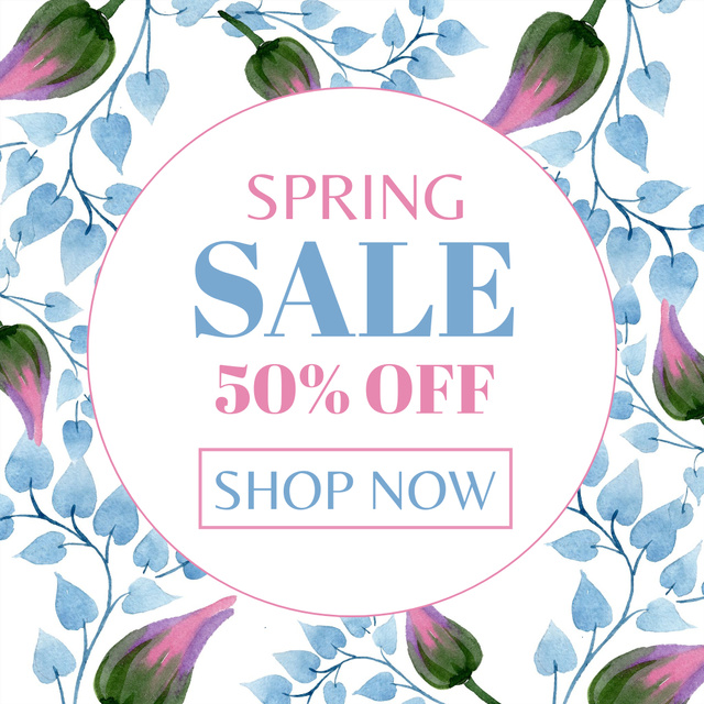 Spring Day Discounts Announcement on Floral Background Instagram AD Tasarım Şablonu