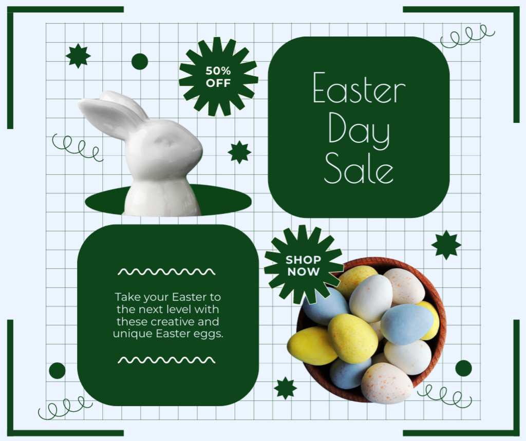 Easter Day Special Sale with Colorful Eggs Facebook Design Template