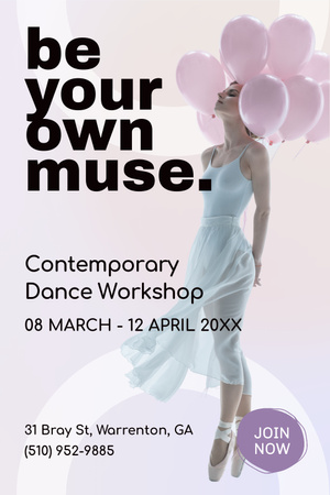 Announcement of Contemporary Dance Workshop Pinterest Design Template