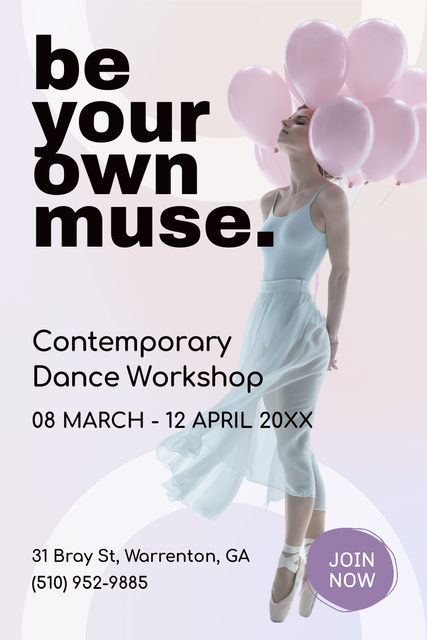 Announcement of Contemporary Dance Workshop Pinterest Tasarım Şablonu