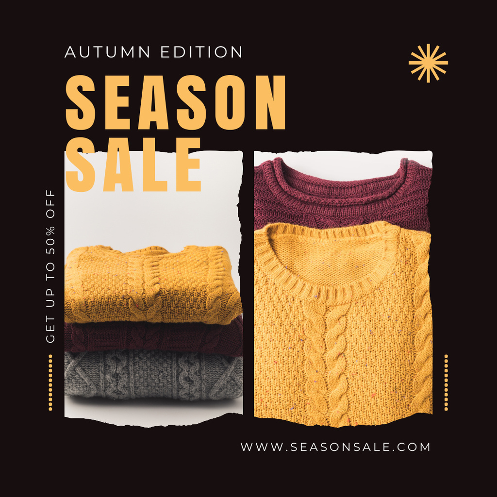 Ontwerpsjabloon van Instagram van Autumn Season Sale of Clothes with Sweaters