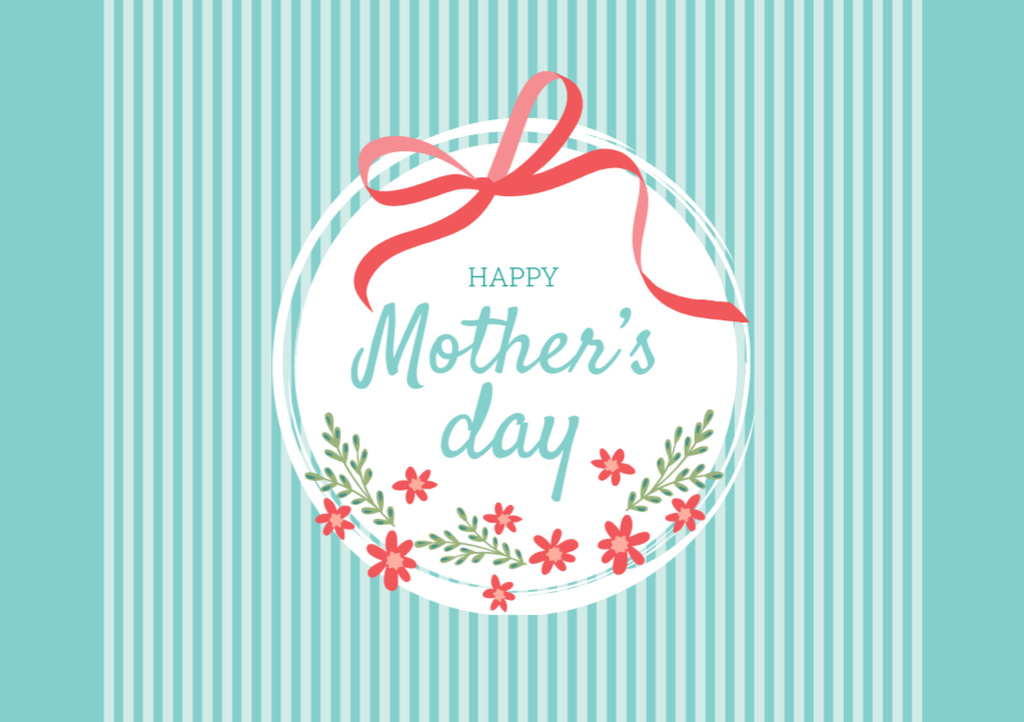Happy Mother's Day With Flowers And Ribbon Postcard A5 – шаблон для дизайна