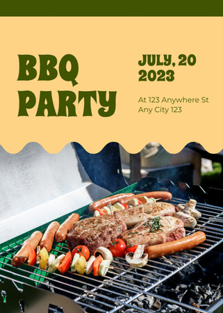 Barbecue Party Announcement with Grilled Sausage Flayer Design Template