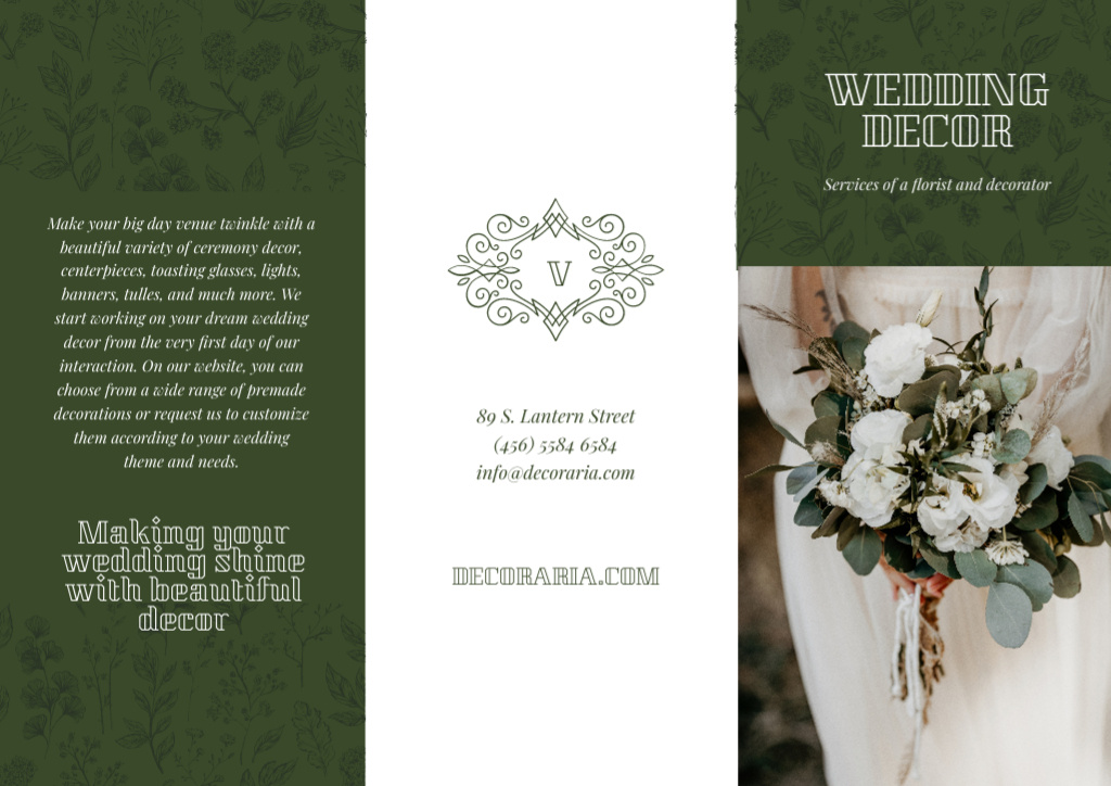 Wedding Decor Service Offer with Bouquet of Tender Flowers Brochure Design Template