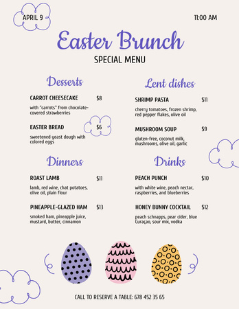 Special Offers for Easter Brunch Menu 8.5x11in Design Template