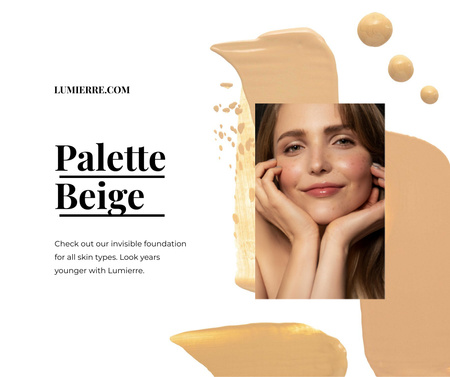Designvorlage Makeup Foundation promotion with smiling Woman für Facebook