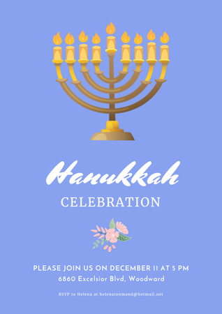 Invitation to Hanukkah Celebration with Menorah Poster A3 Πρότυπο σχεδίασης