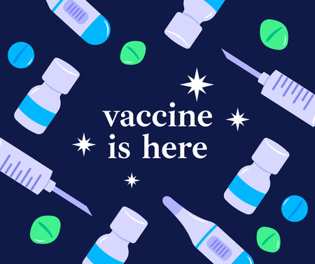 Ontwerpsjabloon van Facebook van Virus Vaccination Announcement with Bottles and Syringes