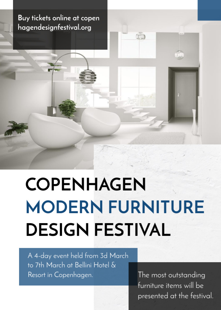 Modèle de visuel Furniture Festival ad with Stylish modern interior in white - Invitation