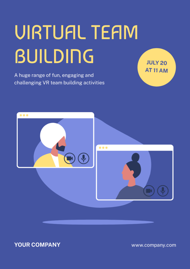 Virtual Team Building Announcement in Blue Poster A3 Design Template