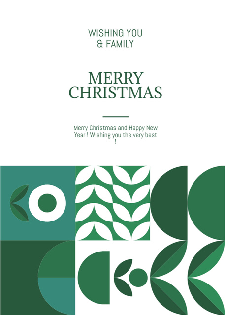 Merry Christmas Wishes for Family with Leaf Pattern Postcard 5x7in Vertical Design Template