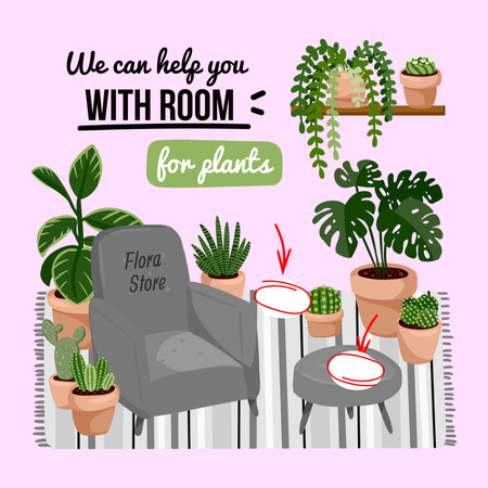 Flowers Store Services Offer with Houseplants Instagram tervezősablon