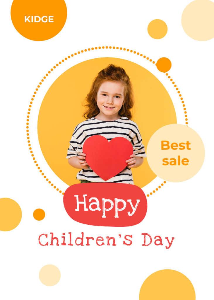 Children's Day With Little Girl Holding Cute Heart Postcard 5x7in Vertical Tasarım Şablonu