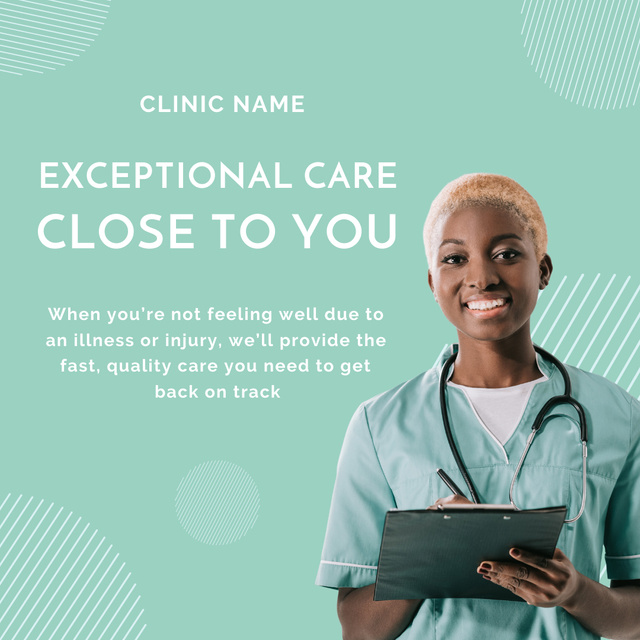 Exceptional Healthcare Offer with Female Doctor Instagram Design Template