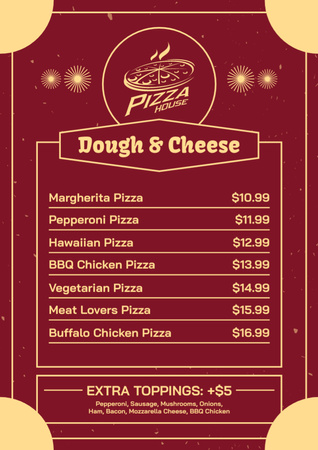 Farklı Pizza Çeşitleri İçin Teklif Fiyatları Menu Tasarım Şablonu