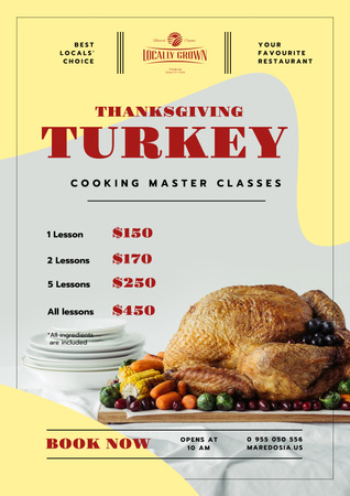 Thanksgiving Dinner Masterclass Invitation with Roasted Turkey Poster Design Template