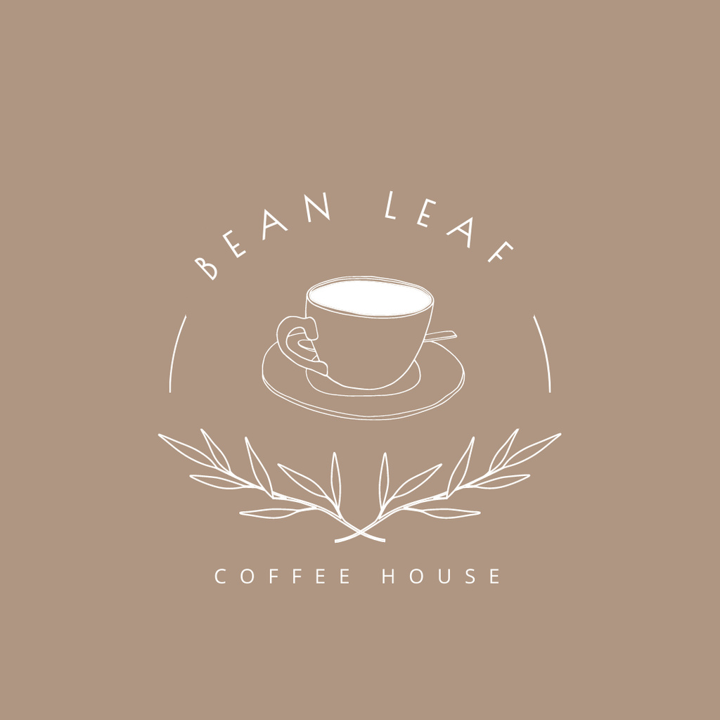Coffee House Emblem with Cup and Leaves Logo 1080x1080pxデザインテンプレート