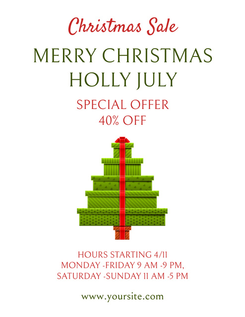July Christmas Sale Special Offer with Boxes and Ribbon Flyer 8.5x11in Design Template