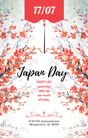 Designvorlage Japan Tagesansage mit Sakura für Invitation 4.6x7.2in