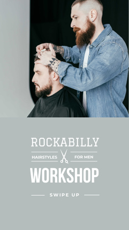 Hairstyles Workshop Offer with Client at Barbershop Instagram Story Design Template