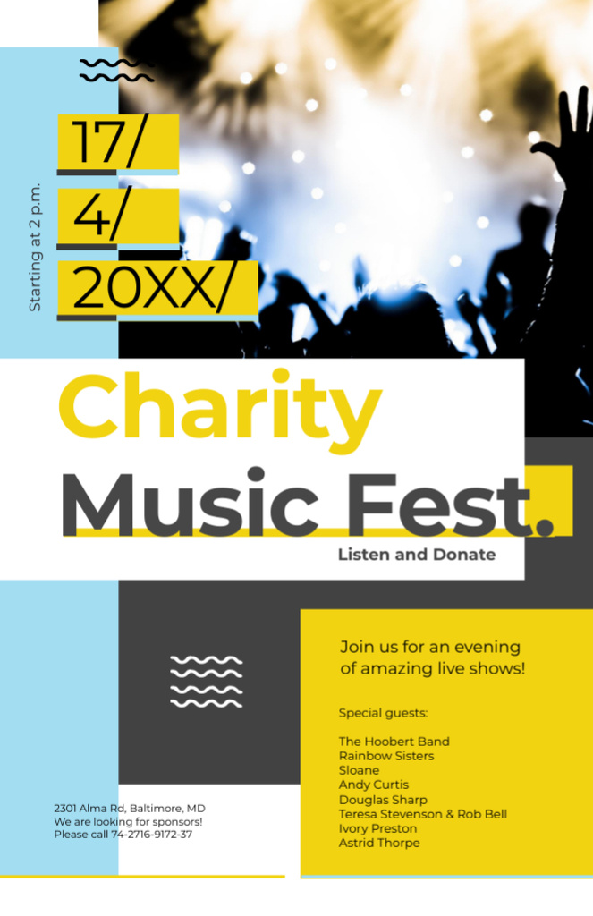 Charity Music Fest Invitation with Noisy Crowd Flyer 5.5x8.5in Modelo de Design