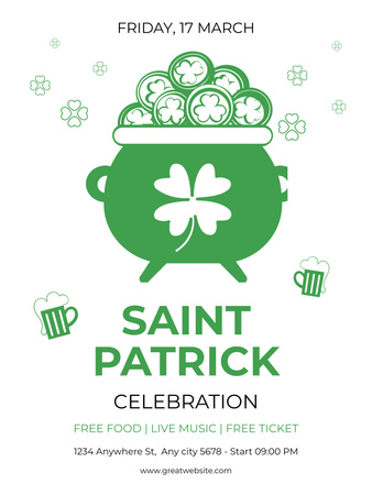 Ontwerpsjabloon van Poster US van St. Patrick's Day viering uitnodiging met pot met goud