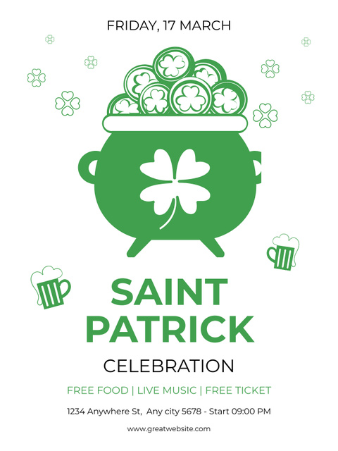 Plantilla de diseño de St. Patrick's Day Celebration Invitation with Pot of Gold Poster US 