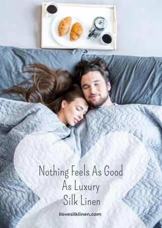 Ontwerpsjabloon van Invitation van Bed Linen ad with Couple sleeping in bed