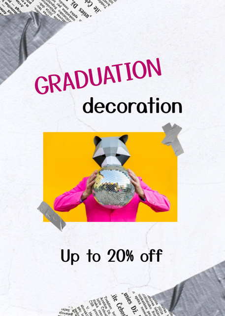 Graduation Party Announcement with Funny Racoon Flayer Design Template