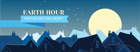Earth Hour Announcement with Moon over Village Facebook cover Design Template