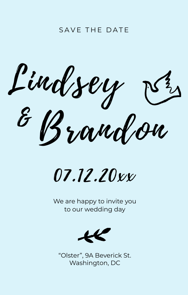 Wedding Announcement With Dove Invitation 4.6x7.2inデザインテンプレート