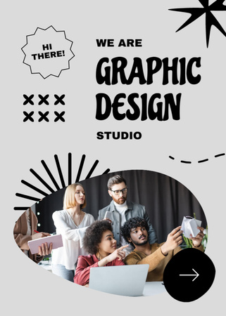 Graphic Design Studio Ad with Team Flayer Tasarım Şablonu
