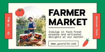 Platilla de diseño Young Farmer Offers Organic Vegetables Twitter
