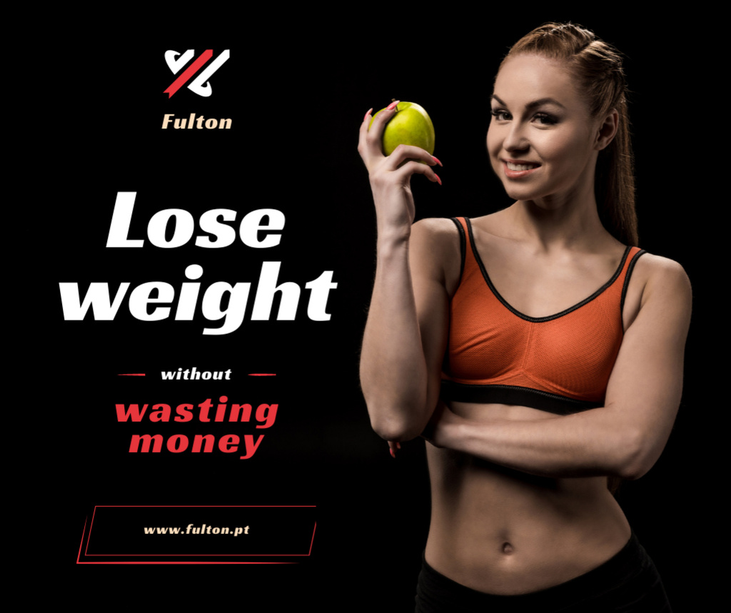 Weight Loss Program Ad Fit Smiling Woman Facebook Design Template