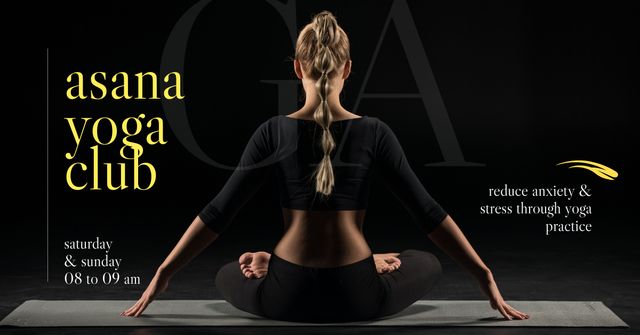 Ontwerpsjabloon van Facebook AD van Yoga Club Offer with Meditating Woman