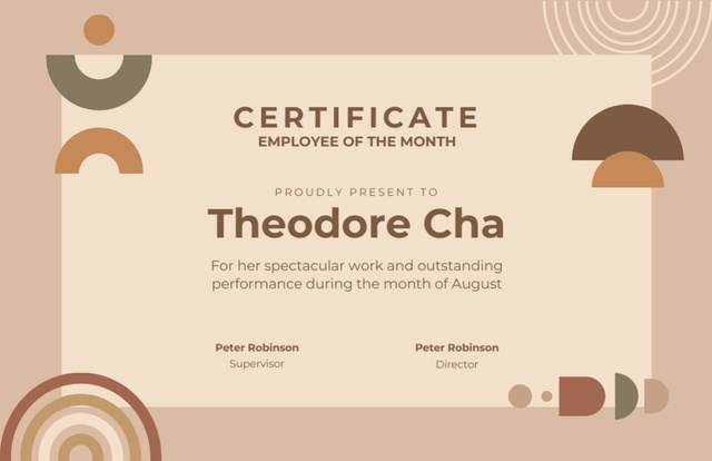 Template di design Aesthetic Certificate of Employee of Month Certificate 5.5x8.5in