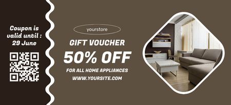 Household Goods Gift Voucher Brown Coupon 3.75x8.25in Design Template