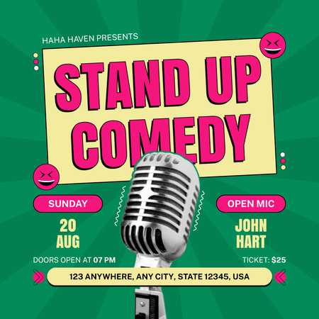 Announcement of Standup Show on Green Instagram Design Template