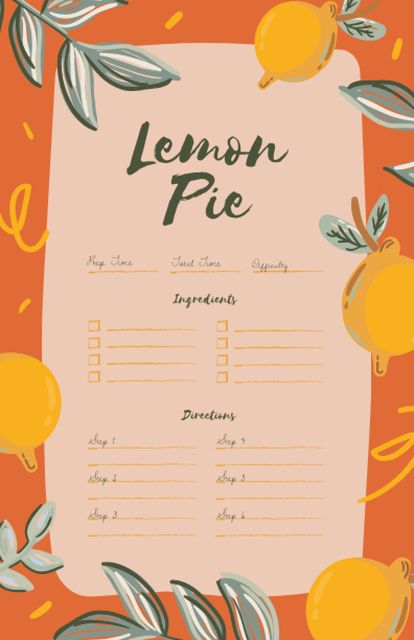 Lemon Pie Cooking Steps Recipe Card Design Template