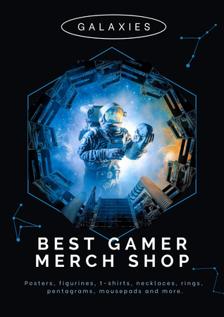 Modèle de visuel Meilleure offre de magasin de jeux avec astronaute - Poster
