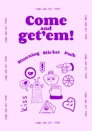 Sticker Pack Ad with Funny Characters Poster A3 Design Template