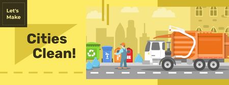 Garbage truck collecting waste Facebook cover Design Template