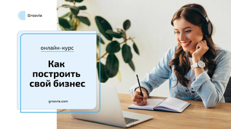 Online Courses ad Girl Studying with Laptop Full HD video – шаблон для дизайна
