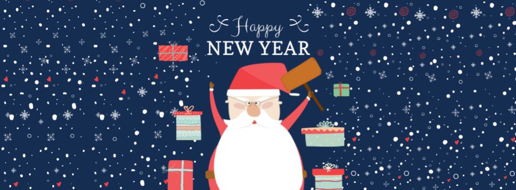 Template di design New Year Greeting with cute Santa Facebook cover