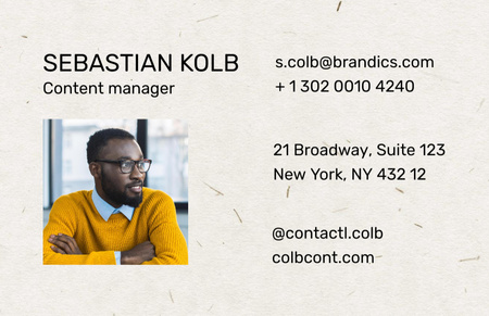Designvorlage Content Manager Contacts on Beige Color für Business Card 85x55mm