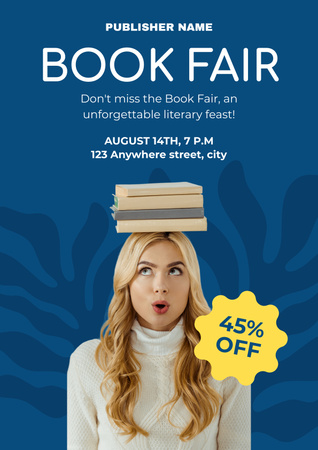 Blue Ad of Book Fair Discount Poster Design Template
