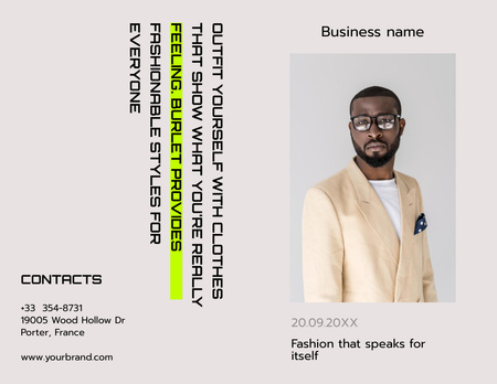 Fashion Ad with Man in Stylish Outfit Brochure 8.5x11in Bi-fold Design Template