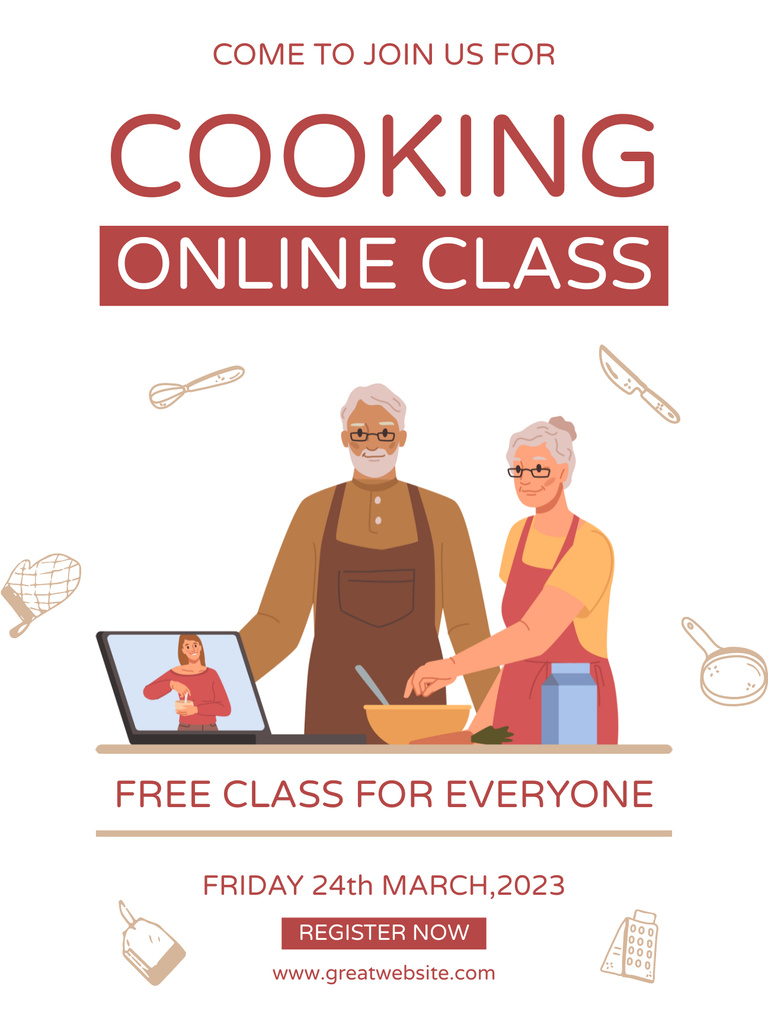 Online Cooking Class For Elderly In Spring Poster USデザインテンプレート
