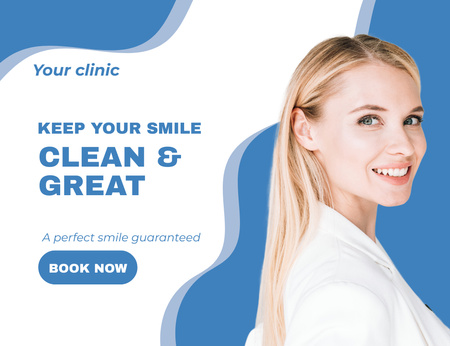 Template di design Annuncio di servizi odontoiatrici con dentista donna sorridente Thank You Card 5.5x4in Horizontal